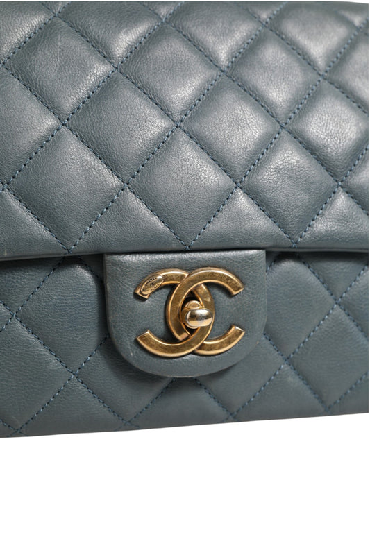 Blue Quilted Leather Crown Flap Shoulder Bag