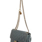 Blue Quilted Leather Crown Flap Shoulder Bag