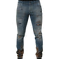 Blue Distressed Mid Waist Skinny Denim Jeans