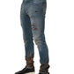 Blue Distressed Mid Waist Skinny Denim Jeans