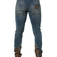 Blue Distressed Mid Waist Skinny Denim Jeans