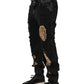Black Distressed Cotton Straight Denim Jeans