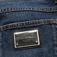 Dark Blue Washed MidWaist Straight Denim Jeans