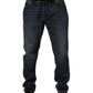 Dark Blue Washed MidWaist Straight Denim Jeans