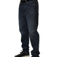 Dark Blue Washed MidWaist Straight Denim Jeans