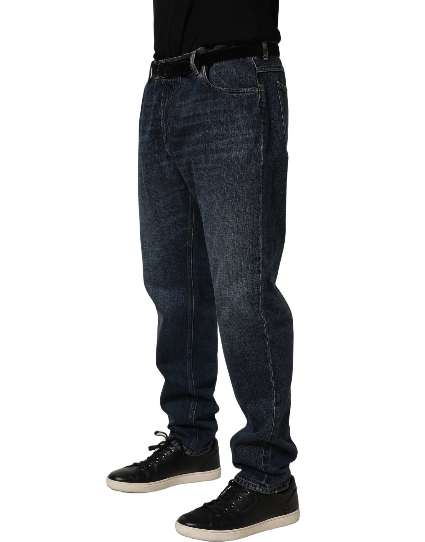 Dark Blue Washed MidWaist Straight Denim Jeans