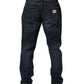 Dark Blue Washed MidWaist Straight Denim Jeans
