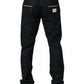 Black Cotton Mid Waist Classic Men Denim Jeans