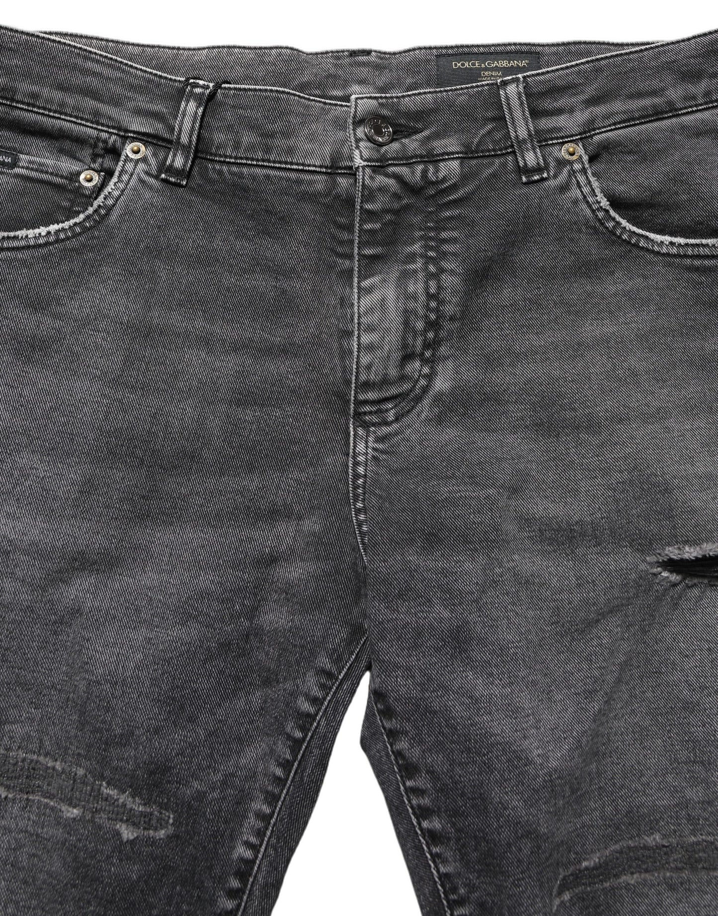 Dark Grey Distressed Mid Waist Denim Jeans