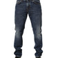 Dark Blue Washed Mid Waist Straight Men Denim Jeans