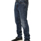 Dark Blue Washed Mid Waist Straight Men Denim Jeans