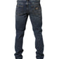 Dark Blue Washed Mid Waist Straight Men Denim Jeans