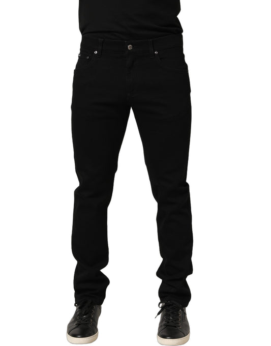 Black Heraldic Embroidered Skinny Denim Jeans