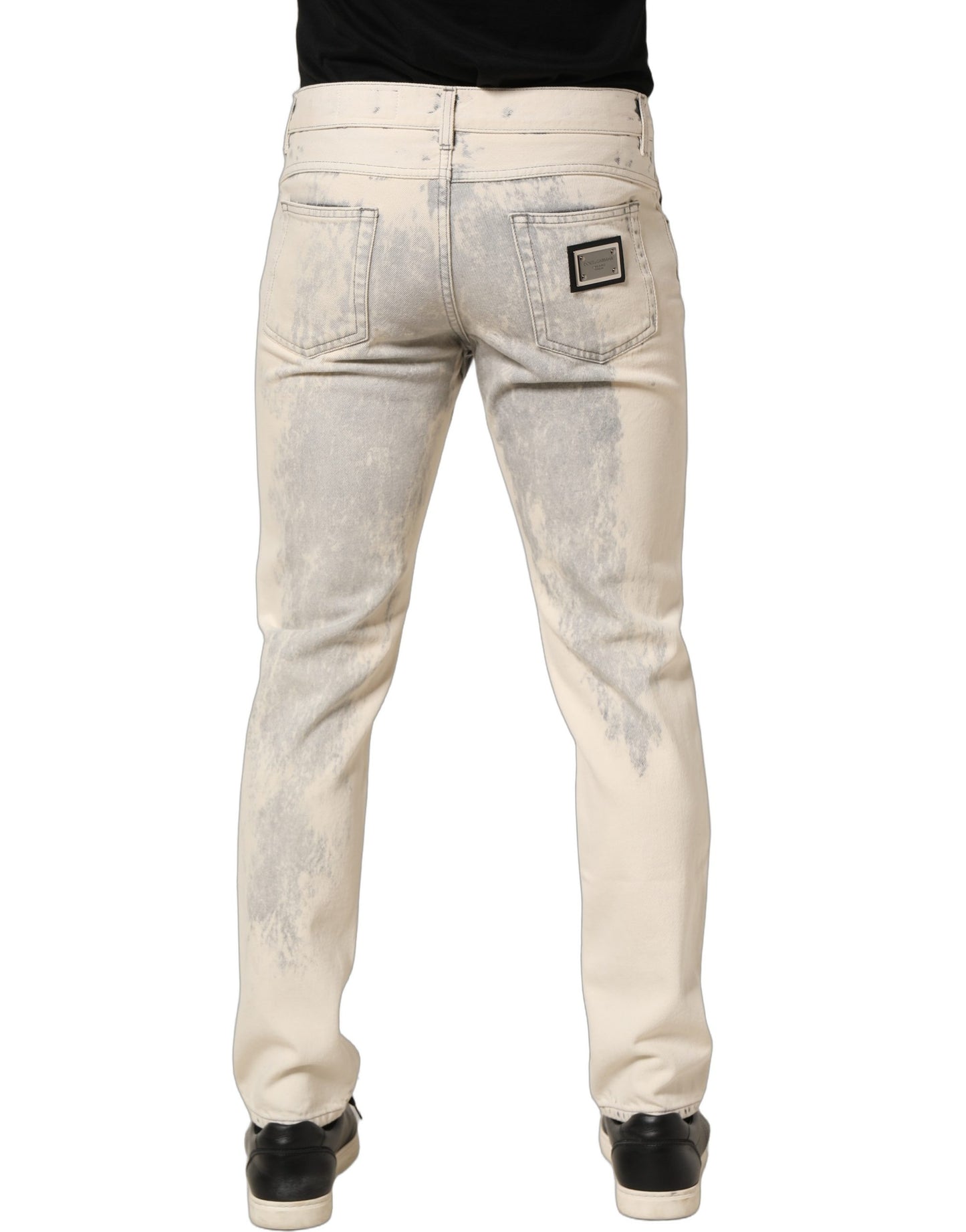 Beige Tie Dye Cotton Straight Men Denim Jeans