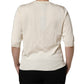 Off White 3/4 Sleeves Crewneck Pullover Sweater