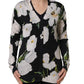 Black Floral Cashmere Silk Cardigan Sweater