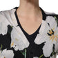 Black Floral Cashmere Silk Cardigan Sweater