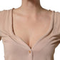 Beige Ribbed V-neck Front Tie Cardigan Sweater