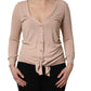 Beige Ribbed V-neck Front Tie Cardigan Sweater