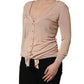 Beige Ribbed V-neck Front Tie Cardigan Sweater