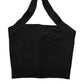 Black Square Neck Halter Cropped Tank Top