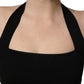 Black Square Neck Halter Cropped Tank Top