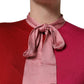 Pink Short Sleeves Buttoned Ascot Collar Top