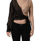 Black Wrap Sheer Chiffon One Shoulder Top