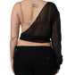 Black Wrap Sheer Chiffon One Shoulder Top