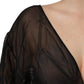 Black Wrap Sheer Chiffon One Shoulder Top