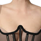 Black Sheer Tulle Bodysuit Cropped Corset Top