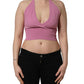 Pink Halter Neck Fitted Cropped Tank Top