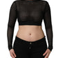 Black Nylon Fishnet Long Sleeve Cropped Top