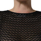 Black Nylon Fishnet Long Sleeve Cropped Top