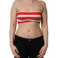 White Red Nylon Striped Ribbed Tube Crop Top