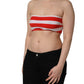White Red Nylon Striped Ribbed Tube Crop Top