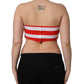 White Red Nylon Striped Ribbed Tube Crop Top