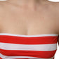 White Red Nylon Striped Ribbed Tube Crop Top