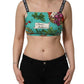 Turquoise Vegetable Print Silk Crop Tank Top