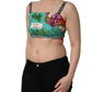 Turquoise Vegetable Print Silk Crop Tank Top