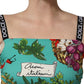 Turquoise Vegetable Print Silk Crop Tank Top