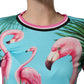 Multicolor Flamingo ZebraStriped Trim T-shirt