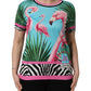 Multicolor Flamingo ZebraStriped Trim T-shirt