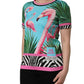 Multicolor Flamingo ZebraStriped Trim T-shirt