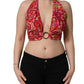Red Paisley Silk Halter Neck Crop Tank Top