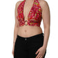 Red Paisley Silk Halter Neck Crop Tank Top