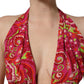 Red Paisley Silk Halter Neck Crop Tank Top