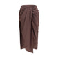Brown Polyester Midi Skirt