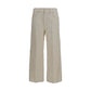 Beige Cotton Cropped Pants