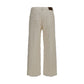 Beige Cotton Cropped Pants